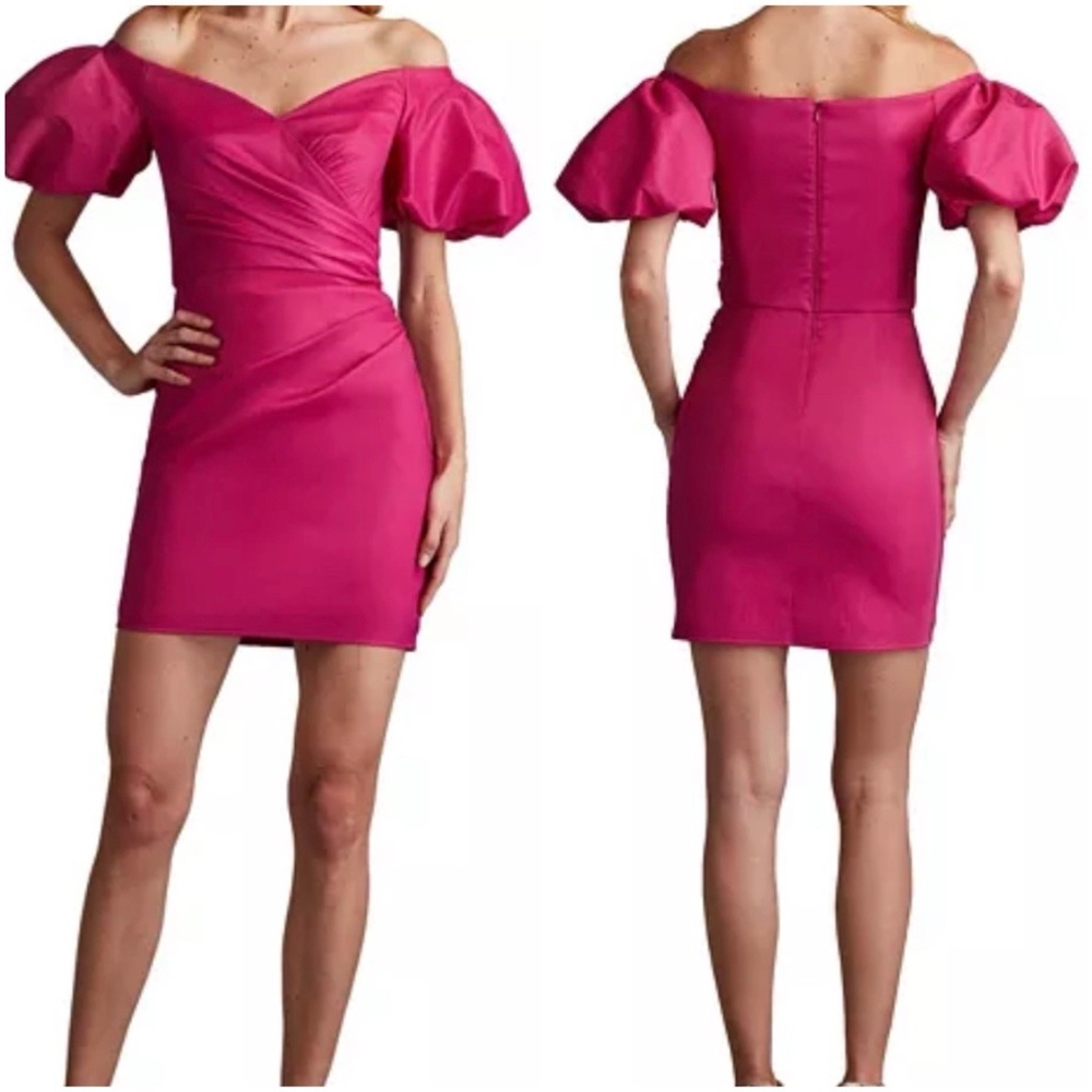 Sho by Tadashi Shoji Size S Pink Sofie Puff Sleeve Mini Dress Off Shoulder $238